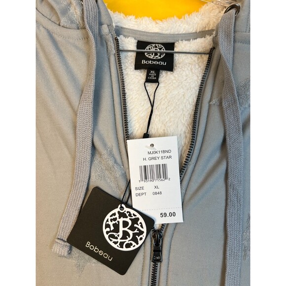 Bobeau Jacquard Zip Up Jacket Grey Star Womens XL Fleece Lined Hoodie Pocket NWT - Picture 4 of 7